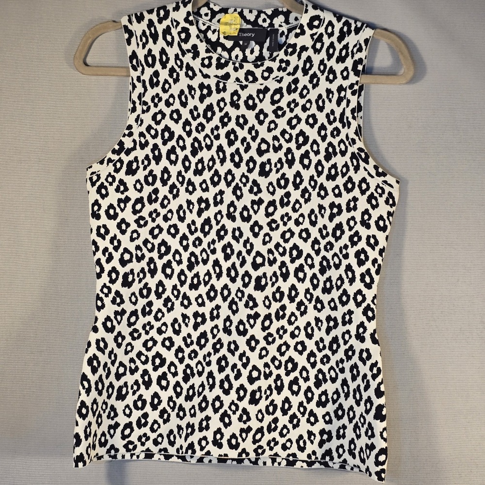 Theory Womens Stretch Leopard Print Tight Knit Round Neck Tank Top Medium‎